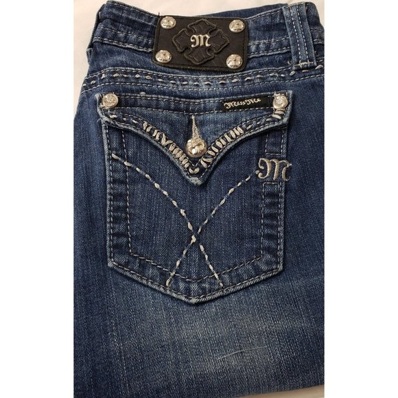 Miss Me Women's Boot Cut Jeans Blue Pockets Embroidered Low Rise Denim 28 - Picture 1 of 9